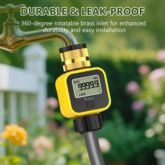 Alt view image 2 of 7 - Garden Hose Water Flow Meter with 3/4 Inch Brass Inlet Metal Thread Measure Gallon/Liter Consumption & Flow Rate for Outdoor Garden Hose Watering, RV Tank, Lawn Sprinkler and Nozzle Sprayer
