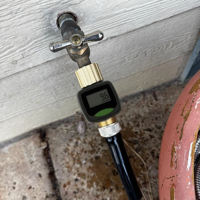 Alt view image 5 of 6 - 3/4"Water Flow Meter with Water Nozzle Kit,4 Modes Change, Measure Gallon/Liter Consumption for Garden Hose, RV Water Tank, Lawn Sprinkler, and Nozzle Sprayer