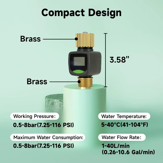 Alt view image 4 of 6 - 3/4"Water Flow Meter with Water Nozzle Kit,4 Modes Change, Measure Gallon/Liter Consumption for Garden Hose, RV Water Tank, Lawn Sprinkler, and Nozzle Sprayer