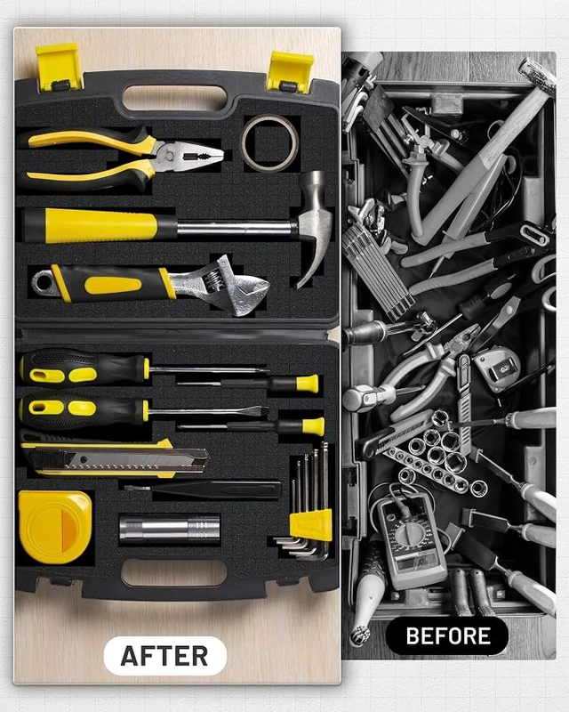 Alt view image 5 of 7 - Pick and Pluck Foam 8-Pack (4P 16x12x2"+4P 16x12x0.4"). Tool Box Foam Organizer, High-Density Customizable Foam Inserts for Cases, Pre-Cubed Shadow Foam for Gun Case, Toolbox, Camera&Game Box Storage