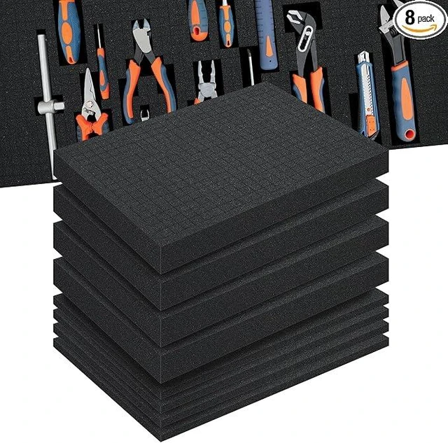 Main image of Pick and Pluck Foam 8-Pack (4P 16x12x2"+4P 16x12x0.4"). Tool Box Foam Organizer, High-Density Customizable Foam Inserts for Cases, Pre-Cubed Shadow Foam for Gun Case, Toolbox, Camera&Game Box Storage