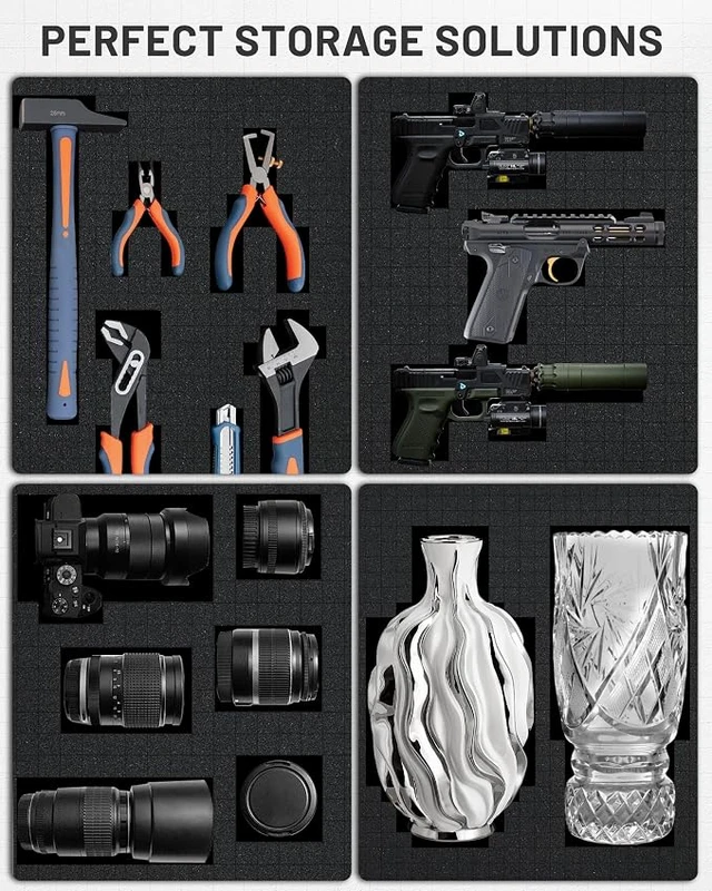 Alt view image 6 of 7 - Pick and Pluck Foam 8-Pack (4P 16x12x2"+4P 16x12x0.4"). Tool Box Foam Organizer, High-Density Customizable Foam Inserts for Cases, Pre-Cubed Shadow Foam for Gun Case, Toolbox, Camera&Game Box Storage