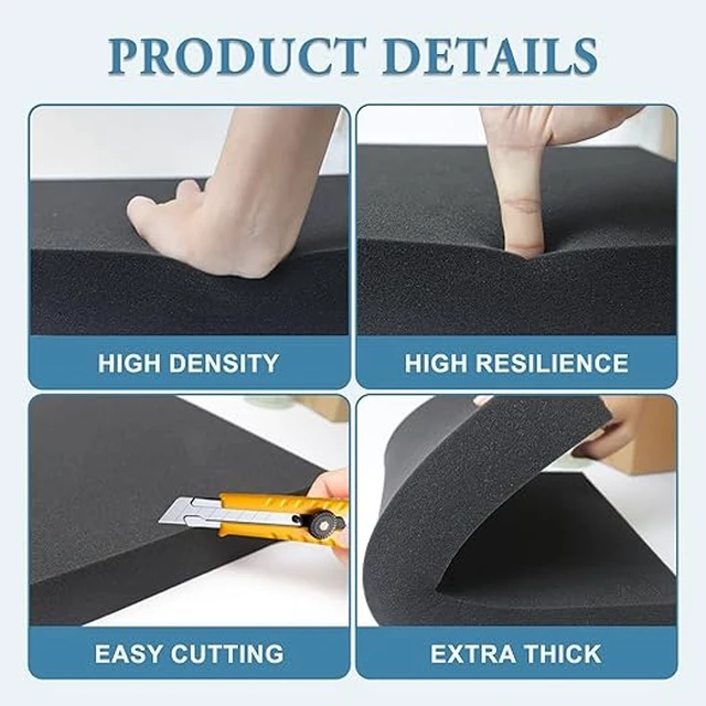 Alt view image 2 of 7 - Black Polyurethane Foam Inserts for Cases, 2 Pcs 16 x 12 x 2 Inch, Cuttable Packing Padding for Tool Box, Camera, Crafts and Storage