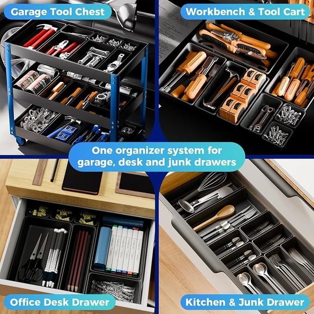 Alt view image 7 of 7 - 70 PCS Tool Box Organizer Tray & Desk Drawer Organizer Set, 5 Size Interlocking Bins for Garage Tool Storage, Mechanic Tool Chest, Rolling Cart, Workbench Drawers with EVA Non Slip Pads