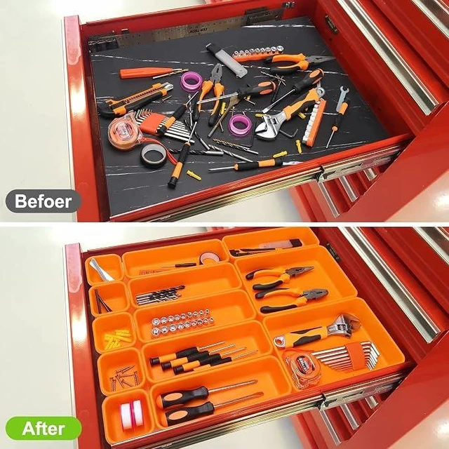 Alt view image 2 of 7 - 42 Pack Tool Box Organizer Tool Tray Dividers, Rolling Tool Chest Cart Cabinet Workbench Desk Drawer Organization and Storage for Hardware, Parts, Screws, Nuts, Small Tools Organization(Orange)