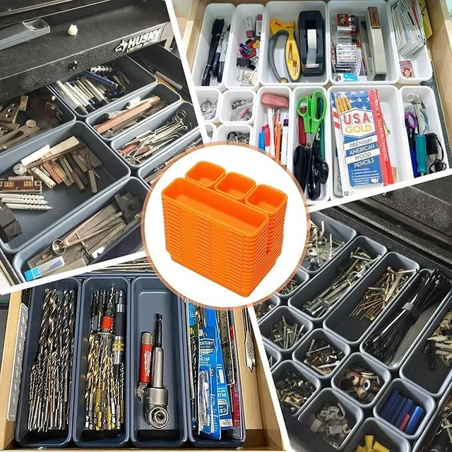 Alt view image 5 of 7 - 42 Pack Tool Box Organizer Tool Tray Dividers, Rolling Tool Chest Cart Cabinet Workbench Desk Drawer Organization and Storage for Hardware, Parts, Screws, Nuts, Small Tools Organization(Orange)