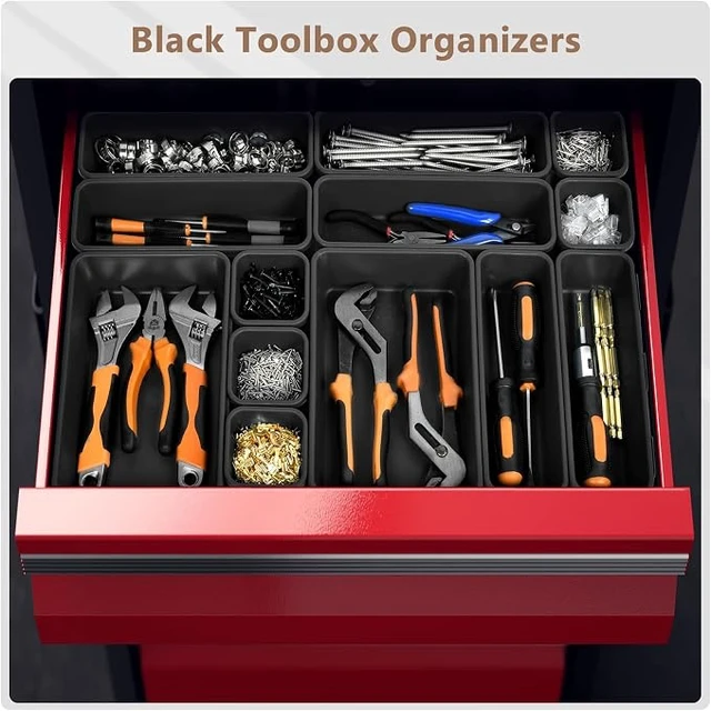 Alt view image 3 of 7 - Tool Box Organizer Tray Divider Set Drawer Organizer
Drawer Organizer, Organization and Storage Toolbox Rolling Tool Chest Cabinet WorkBench (Black)