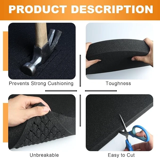 Alt view image 7 of 7 - 4 Pcs 16" x 12" x 1.5" Pick-and-Pluck Foam Padding Sheets
Custom Foam Inserts for Cases, Toolboxes, Camera Storage, Packing and Crafts, High Density Shock Absorbing Protection