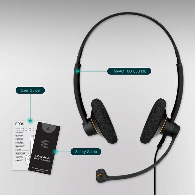 Alt view image 6 of 6 - EPOS Sennheiser Consumer Audio SC 60 USB ML - Double-Sided Business Headset | For Skype for Business | with HD Sound, Noise-Cancelling Microphone, & USB Connector (Black)