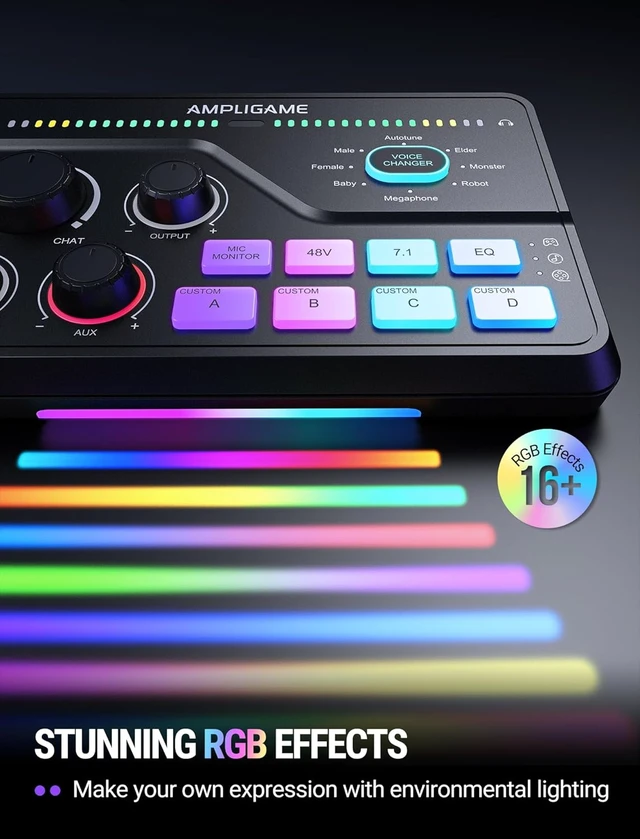 Alt view image 4 of 7 - FIFINE SC8 Gaming Audio Mixer for Live Streaming with 7.1ch Surround sound For PC,RGB,Headphone Preamp,Mute Button,Volume Control,Optical Input,48V Phantom Power,3 EQ Modes,Game Chat Volume Balacnce