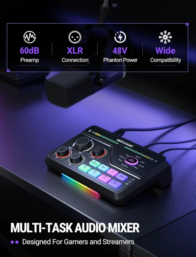 Alt view image 3 of 7 - FIFINE SC8 Gaming Audio Mixer for Live Streaming with 7.1ch Surround sound For PC,RGB,Headphone Preamp,Mute Button,Volume Control,Optical Input,48V Phantom Power,3 EQ Modes,Game Chat Volume Balacnce