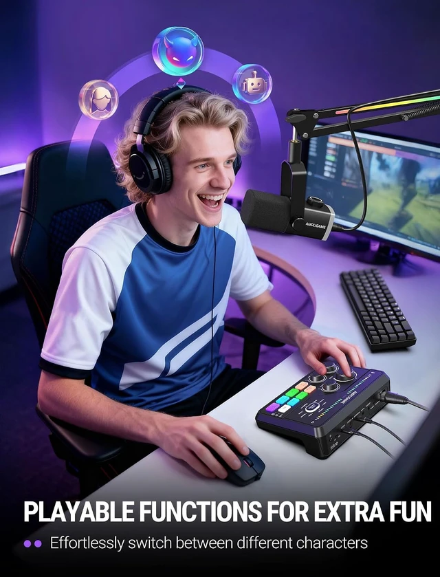 Alt view image 6 of 7 - FIFINE SC8 Gaming Audio Mixer for Live Streaming with 7.1ch Surround sound For PC,RGB,Headphone Preamp,Mute Button,Volume Control,Optical Input,48V Phantom Power,3 EQ Modes,Game Chat Volume Balacnce