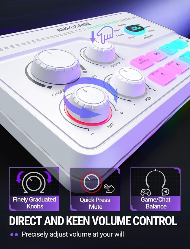 Alt view image 3 of 7 - FIFINE SC8 Gaming Audio Mixer for Live Streaming with 7.1ch Surround sound For PC,RGB,Headphone Preamp,Mute Button,Volume Control,Optical Input,48V Phantom Power,3 EQ Modes,Game Chat Volume Balacnce