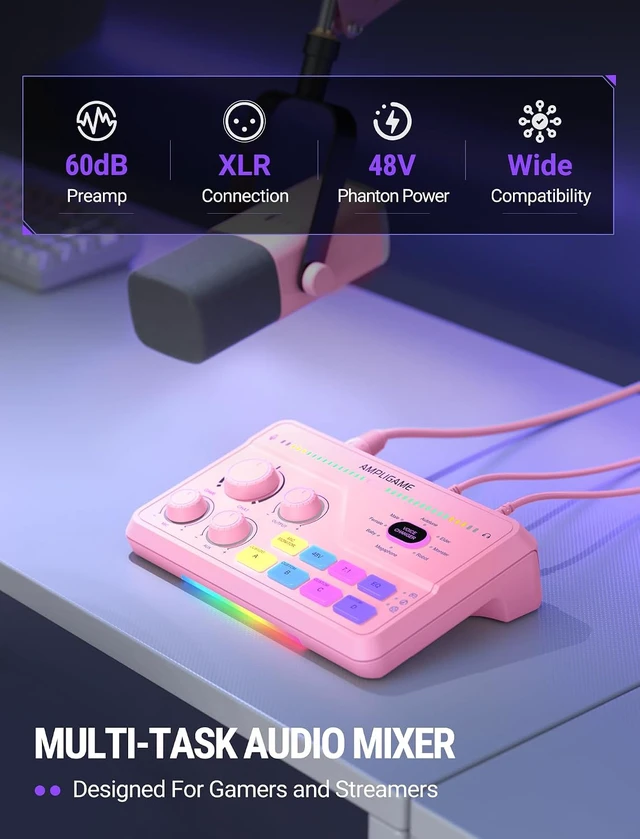 Alt view image 4 of 7 - FIFINE SC8 Gaming Audio Mixer for Live Streaming with 7.1ch Surround sound For PC,RGB,Headphone Preamp,Mute Button,Volume Control,Optical Input,48V Phantom Power,3 EQ Modes,Game Chat Volume Balacnce