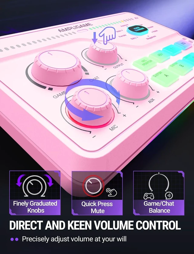Alt view image 6 of 7 - FIFINE SC8 Gaming Audio Mixer for Live Streaming with 7.1ch Surround sound For PC,RGB,Headphone Preamp,Mute Button,Volume Control,Optical Input,48V Phantom Power,3 EQ Modes,Game Chat Volume Balacnce