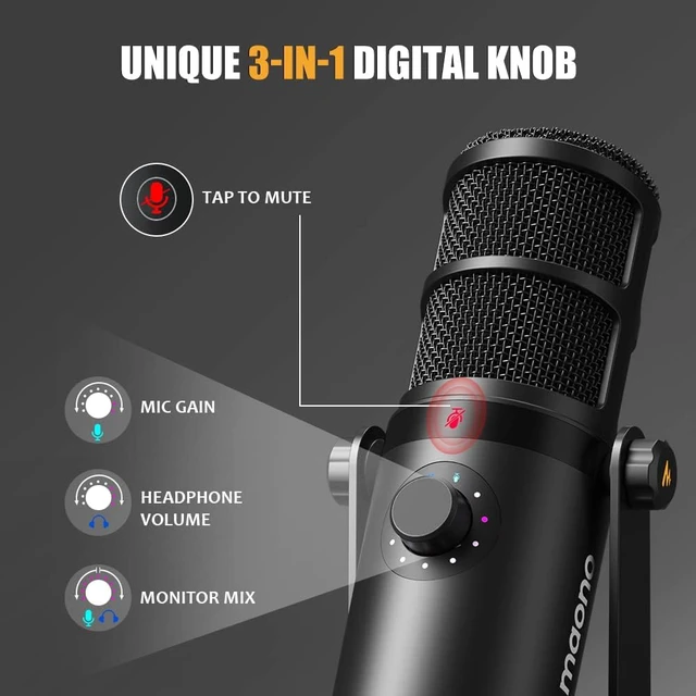 Alt view image 4 of 7 - MAONO PD400X Dynamic Microphone, USB/XLR Podcast PC Mic with Software, EQ,Tap-to-Mute, Headphone Jack, Gain Knob & Volume Control, Studio Mic for Broadcast, Recording, Streaming & Gaming