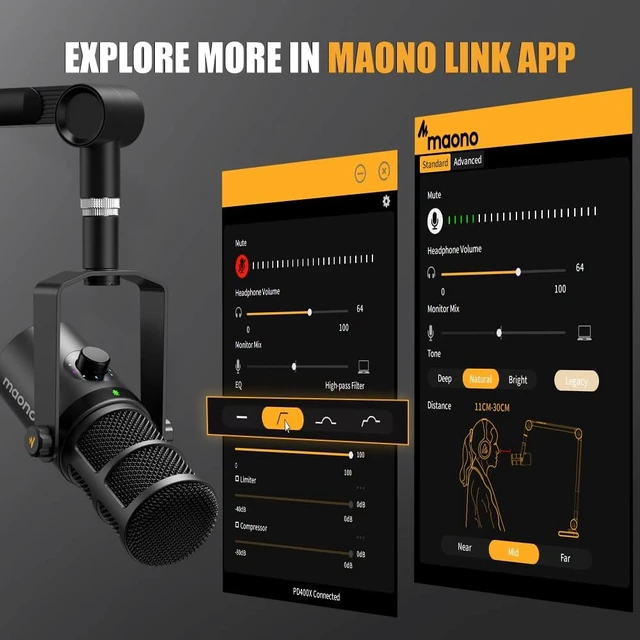 Alt view image 2 of 7 - MAONO PD400X Dynamic Microphone, USB/XLR Podcast PC Mic with Software, EQ,Tap-to-Mute, Headphone Jack, Gain Knob & Volume Control, Studio Mic for Broadcast, Recording, Streaming & Gaming