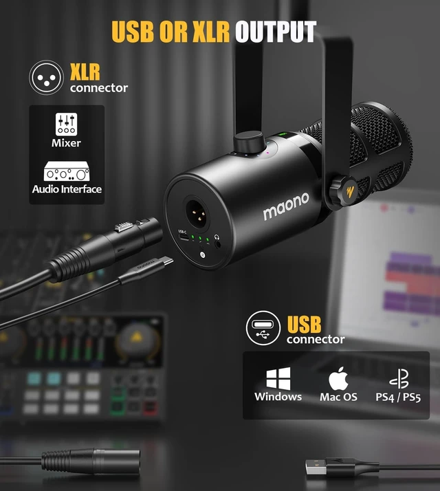 Alt view image 3 of 7 - MAONO PD400X Dynamic Microphone, USB/XLR Podcast PC Mic with Software, EQ,Tap-to-Mute, Headphone Jack, Gain Knob & Volume Control, Studio Mic for Broadcast, Recording, Streaming & Gaming