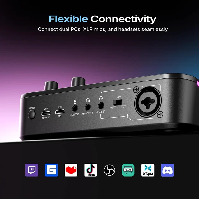 Alt view image 5 of 7 - MAONO G3 Gaming Audio Mixer with Map Any Audio Sources for PC Streaming, Mixer with 4 Faders, 3 Submixes, dual PC setup, Noise Reduction, 57dB XLR input, Windows Arena control for Gamers & Streamers