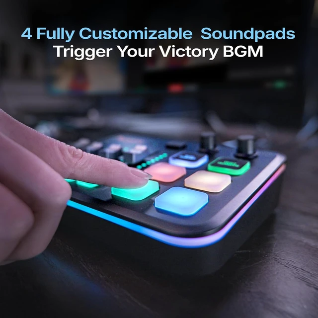 Alt view image 2 of 7 - MAONO G3 Gaming Audio Mixer with Map Any Audio Sources for PC Streaming, Mixer with 4 Faders, 3 Submixes, dual PC setup, Noise Reduction, 57dB XLR input, Windows Arena control for Gamers & Streamers