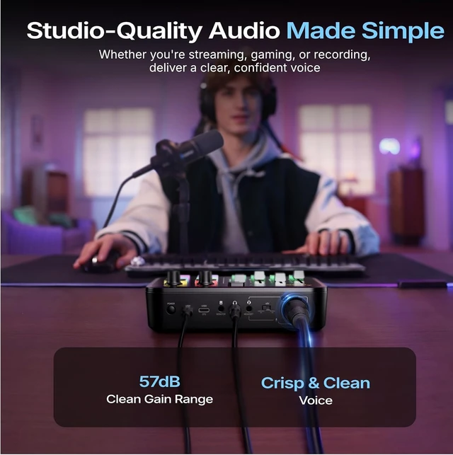 Alt view image 6 of 7 - MAONO G3 Gaming Audio Mixer with Map Any Audio Sources for PC Streaming, Mixer with 4 Faders, 3 Submixes, dual PC setup, Noise Reduction, 57dB XLR input, Windows Arena control for Gamers & Streamers