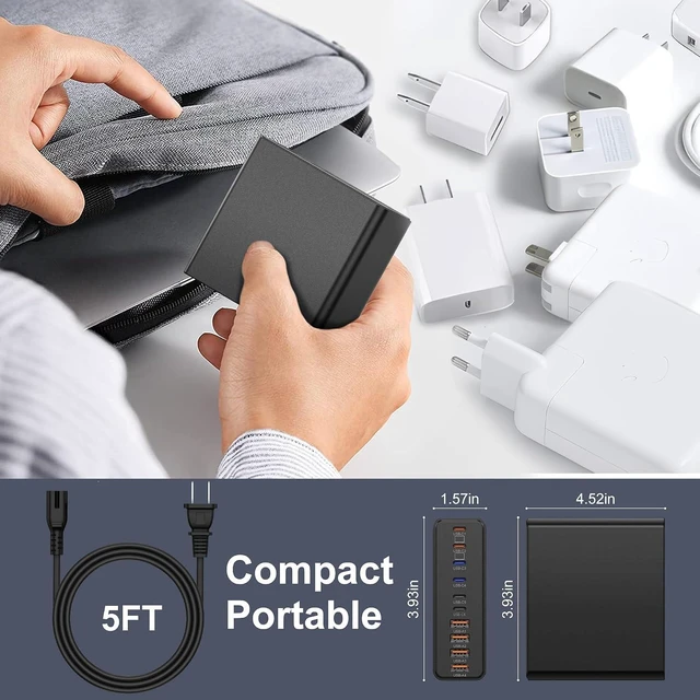 Alt view image 5 of 6 - 1000W USB C Charging Station with 240W USB C Cables, 120W PD GaN5 Super Fast USB C Charger Block Type C for Laptop MacBook Pro/Air, 10-Port Charging Block for iPhone 17/18/16/15