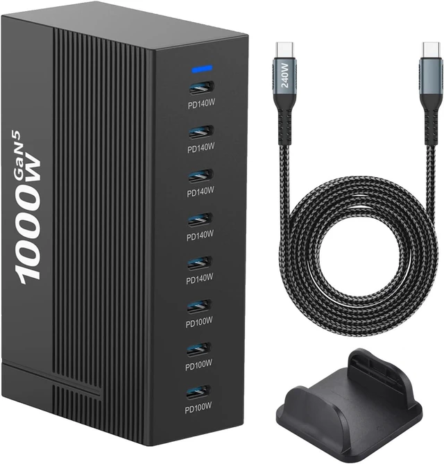 Main image of 1000W 8-Port GaN5 Desktop Charging Station, High-Power USB Charging Hub with 5X 140W and 3X 100W PD Ports, Fast Charger for Laptops, Tablets, and Smartphones