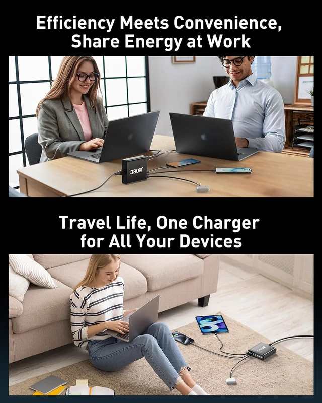 Alt view image 3 of 6 - 380W USB C Charger Block with 4 USB Cables Dual 100W Charging Station, 8-Port USB C Charging Station Laptop Charger Fast Type C Charging Block for MacBook Pro