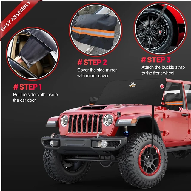 Alt view image 2 of 7 - Car Windshield Snow Cover for Jeep Wrangler - 600D Car Windshield Snow Ice Cover Front Window Covers for Jeep Wrangler, Jeeps Gladiator, Ford Bronco, Toyota FJ Cruiser, Benz G Class, and More