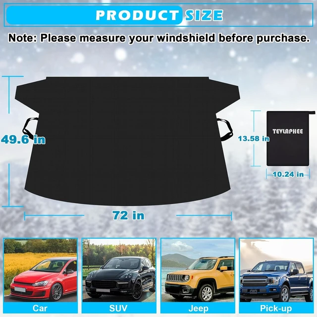 Alt view image 5 of 6 - Windshield Cover for Ice and Snow, Heavy Duty 600D Oxford Fabric, Waterproof, Embedded Magnets, Side Mirror Protector, Fit Most Cars, SUVs, Vans, Truck
