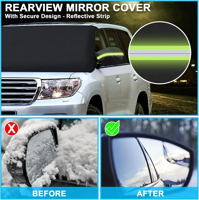 Alt view image 4 of 6 - Windshield Cover for Ice and Snow, Heavy Duty 600D Oxford Fabric, Waterproof, Embedded Magnets, Side Mirror Protector, Fit Most Cars, SUVs, Vans, Truck