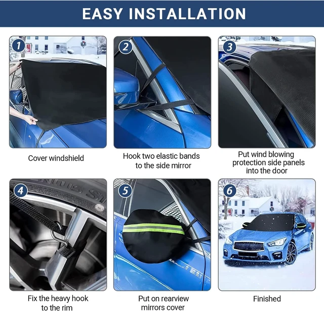 Alt view image 6 of 7 - Windshield Cover for Ice and Snow, Car Windshield Snow Cover, Thicken Windshield Frost Cover Waterproof Windshield Snow Ice Cover with Large Mirrors Cover for Most SUVs Trucks (76"x 50")