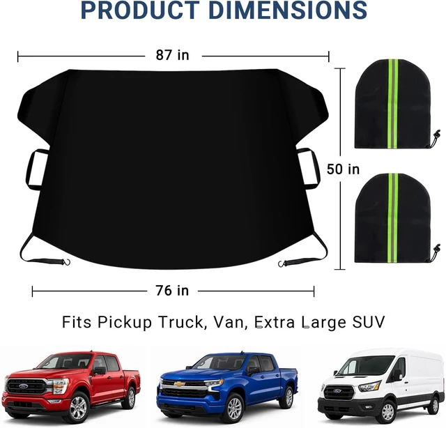 Alt view image 7 of 7 - Windshield Cover for Ice and Snow, Car Windshield Snow Cover, Thicken Windshield Frost Cover Waterproof Windshield Snow Ice Cover with Large Mirrors Cover for Most SUVs Trucks (76"x 50")