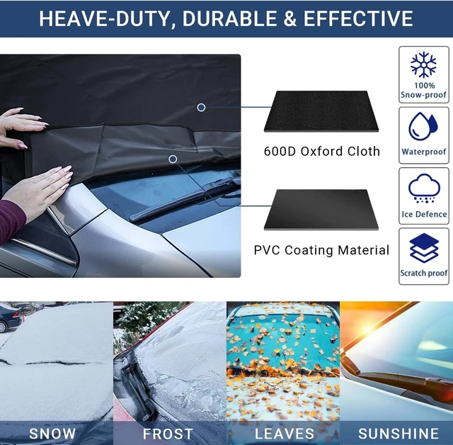 Alt view image 2 of 7 - Windshield Cover for Ice and Snow, Car Windshield Snow Cover, Thicken Windshield Frost Cover Waterproof Windshield Snow Ice Cover with Side Mirrors Cover for Most SUVs Trucks (70"x 50")