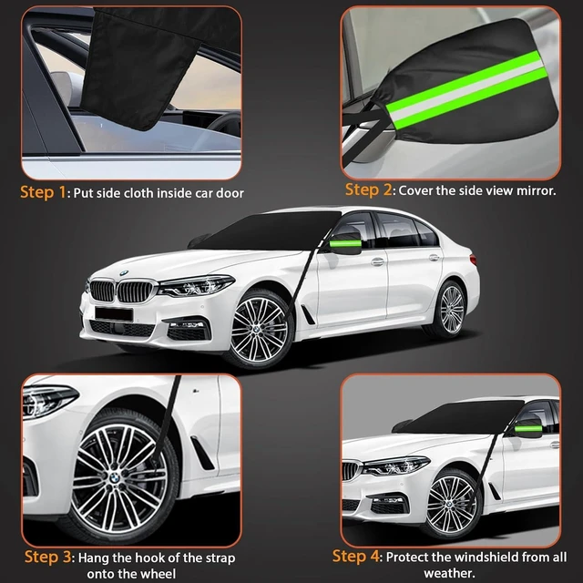 Alt view image 7 of 7 - Windshield Cover for Ice and Snow - 600D Oxford Fabric Car Windshield Snow Cover Heavy Duty, Magnetic Car Anti-Snow Cover for Most Sedan Truck SUV Van and MPV, Winter Cars Accessories (70 x 50 Inch)