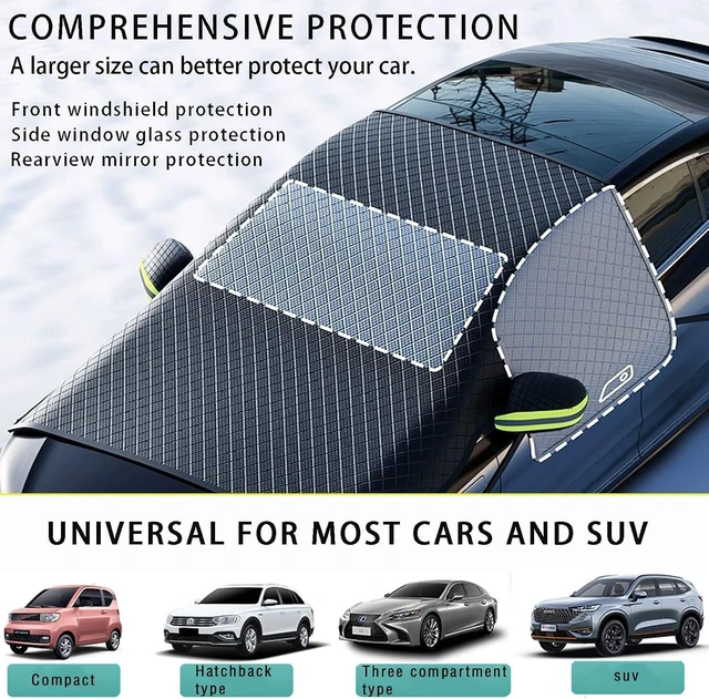 Alt view image 4 of 7 - Car Windshield Cover for Ice and Snow - Universal Windshield Snow Cover with Side Window and Rearview Mirror Protector, Durable Magnetic Winter Frost Hail Guard, Suitable for Most Cars,SUV,Truck