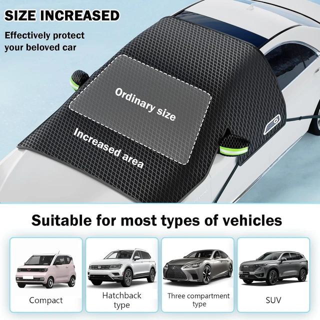 Alt view image 3 of 7 - Large Car Windshield Cover for Ice and Snow - Automotive Windshield Snow Covers with Side Window & Rearview Mirror Protector, Winter Magnetic Car Anti-Snow Cover, Universal for Most Cars,Sedan,SUV
