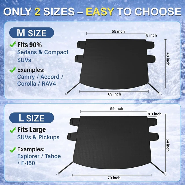 Alt view image 4 of 7 - Windshield Cover for Ice and Snow, All-Season Car Windshield Cover with Heavy Duty Oxford Fabric, Windproof Front Window Protector Sun Shade with Mirror Covers for Cars, SUVs and Trucks