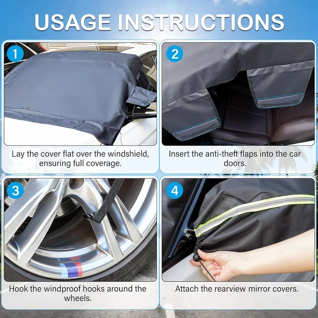 Alt view image 2 of 7 - Windshield Cover for Ice and Snow, All-Season Car Windshield Cover with Heavy Duty Oxford Fabric, Windproof Front Window Protector Sun Shade with Mirror Covers for Cars, SUVs and Trucks