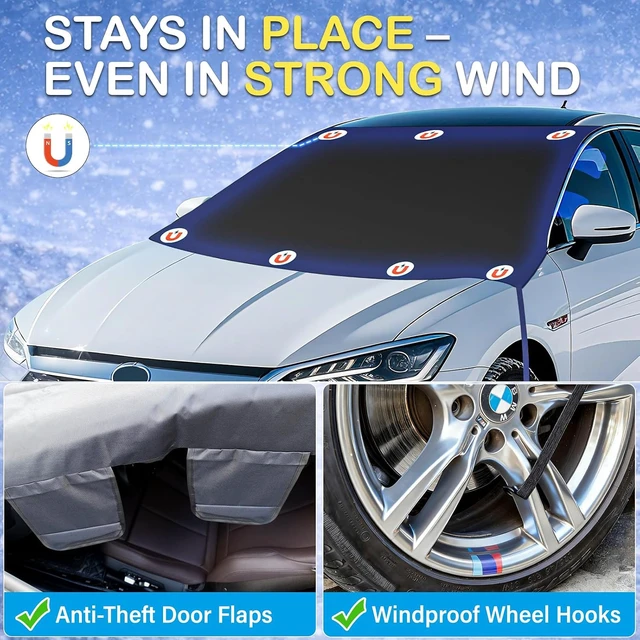 Alt view image 7 of 7 - Windshield Cover for Ice and Snow, All-Season Car Windshield Cover with Heavy Duty Oxford Fabric, Windproof Front Window Protector Sun Shade with Mirror Covers for Cars, SUVs and Trucks