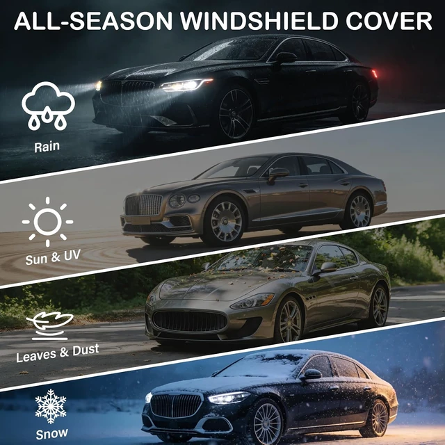 Alt view image 3 of 7 - Windshield Cover for Ice and Snow, All-Season Car Windshield Cover with Heavy Duty Oxford Fabric, Windproof Front Window Protector Sun Shade with Mirror Covers for Cars, SUVs and Trucks