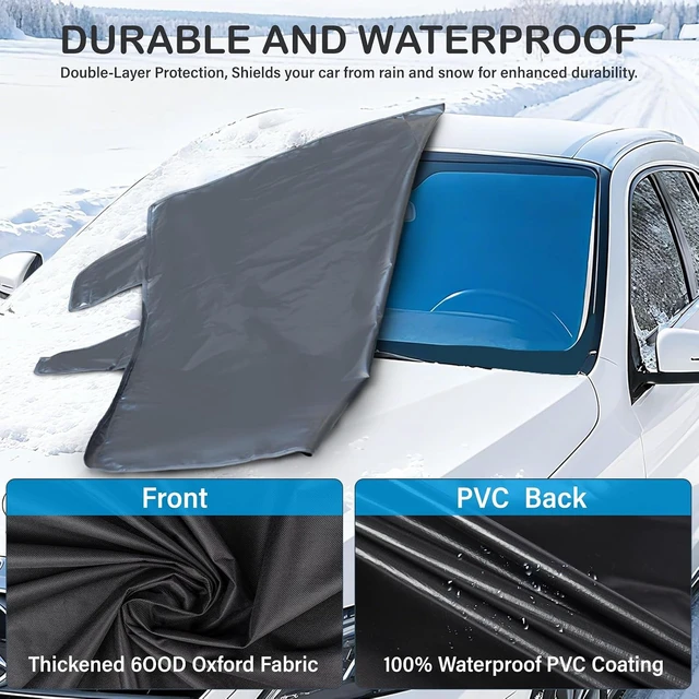 Alt view image 5 of 7 - Windshield Cover for Ice and Snow, All-Season Car Windshield Cover with Heavy Duty Oxford Fabric, Windproof Front Window Protector Sun Shade with Mirror Covers for Cars, SUVs and Trucks