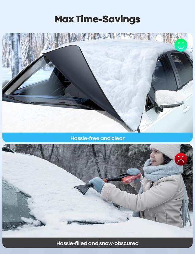 Alt view image 3 of 7 - Windshield Cover for Ice Snow, Magnetic 1S Snow Remove, Waterproof Magnetic Fit, 1S Snow Removal, Ultra Waterproof, Heavy Duty 800D Oxford Fabric, 4X Stable, SUV Winter Car Accessories Gifts