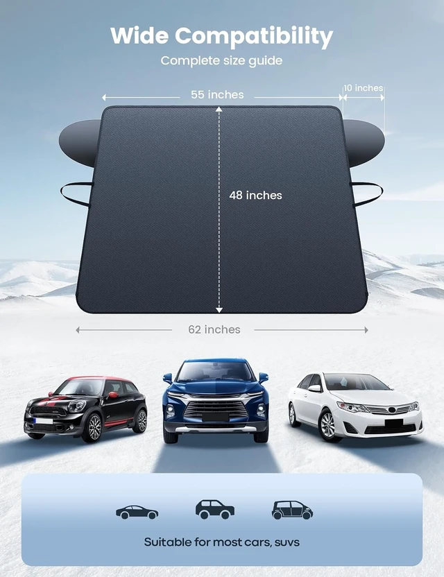 Alt view image 2 of 7 - Windshield Cover for Ice Snow, Magnetic 1S Snow Remove, Waterproof Magnetic Fit, 1S Snow Removal, Ultra Waterproof, Heavy Duty 800D Oxford Fabric, 4X Stable, SUV Winter Car Accessories Gifts