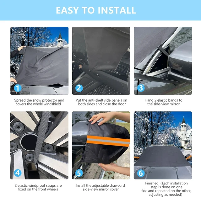 Alt view image 5 of 7 - Windshield Cover for Ice and Snow, Car Windshield Snow Cover with Side Mirrors Cover, Thicken Winter Windshield Covers Waterproof Outdoor Covers Fits Most Cars SUVs and Vans (75"x47")