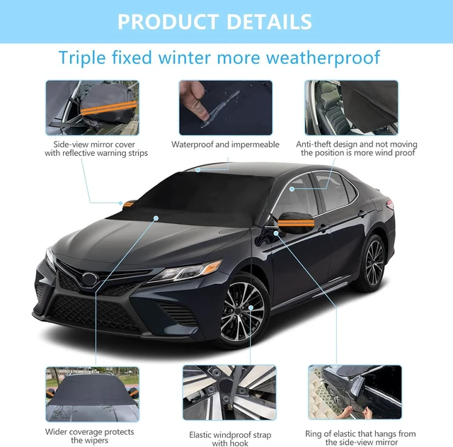 Alt view image 7 of 7 - Windshield Cover for Ice and Snow, Car Windshield Snow Cover with Side Mirrors Cover, Thicken Winter Windshield Covers Waterproof Outdoor Covers Fits Most Cars SUVs and Vans (75"x47")
