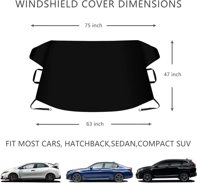 Alt view image 2 of 7 - Windshield Cover for Ice and Snow, Car Windshield Snow Cover with Side Mirrors Cover, Thicken Winter Windshield Covers Waterproof Outdoor Covers Fits Most Cars SUVs and Vans (75"x47")