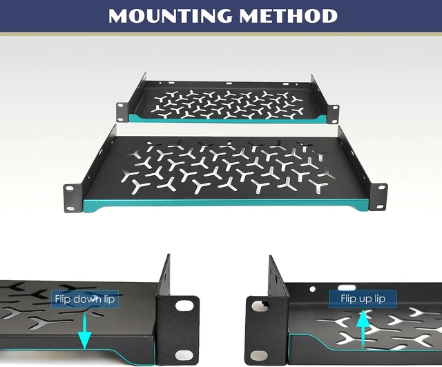 Alt view image 2 of 6 - 2 Pack 1U Server Rack Shelf, 19 Inch Universal Network Rack Mount Tray, 14 Inches Deep Vented Cantilever Shelf for AV/IT Equipment, Black