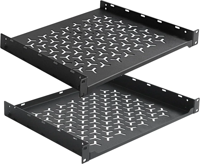 Main image of 2 Pack 1U Server Rack Shelf, 19 Inch Universal Network Rack Mount Tray, 14 Inches Deep Vented Cantilever Shelf for AV/IT Equipment, Black