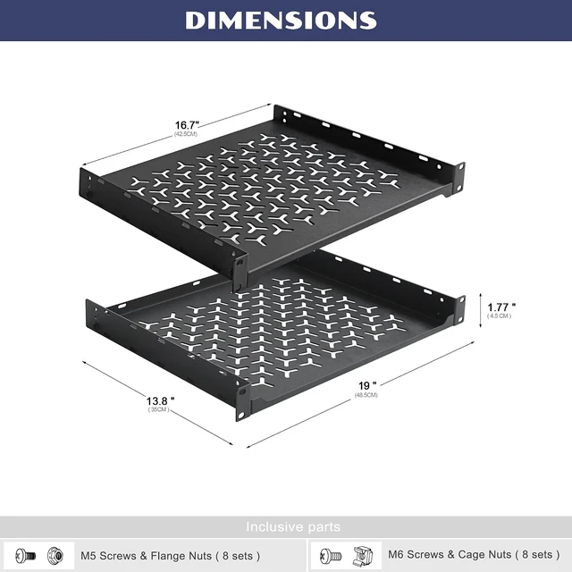 Alt view image 5 of 6 - 2 Pack 1U Server Rack Shelf, 19 Inch Universal Network Rack Mount Tray, 14 Inches Deep Vented Cantilever Shelf for AV/IT Equipment, Black